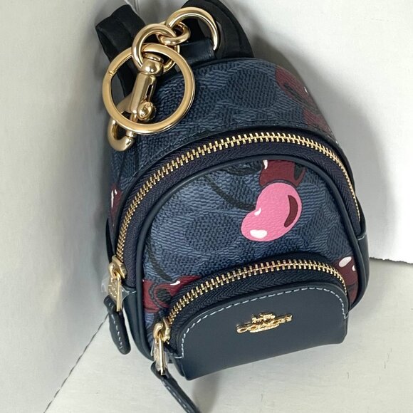 Coach Mini Court Cherry Backpack Bag Charm CZ086 Keychain Signature Canvas Blue - Picture 4 of 11